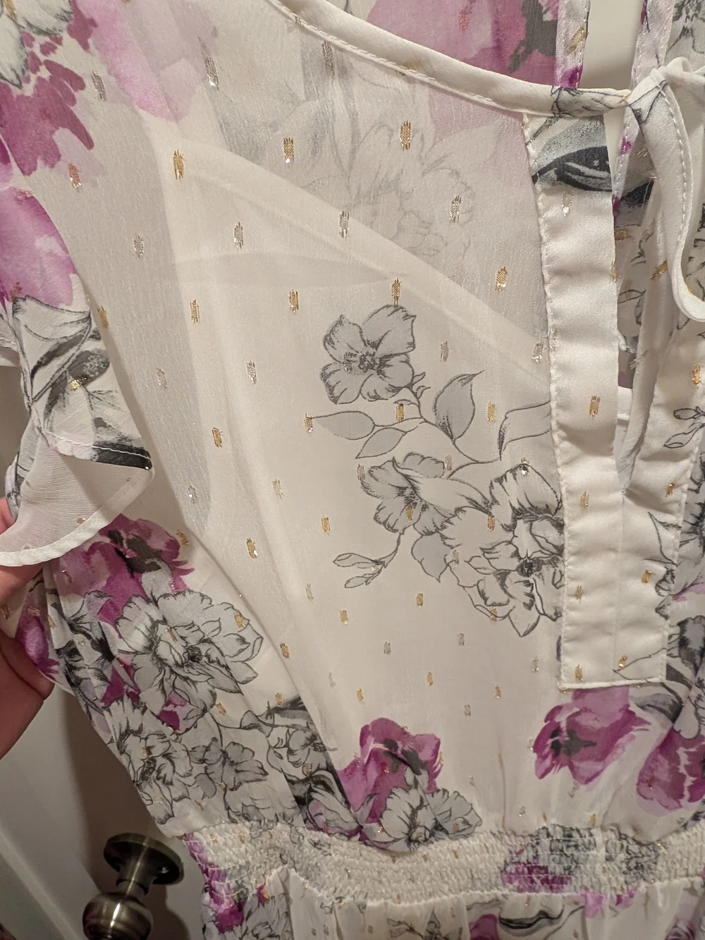 Torrid Sz 2 Floral Chiffon Maxi Dress - White with Pink And Black Flowers